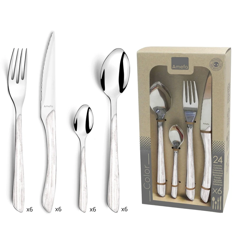 Amefa - ECLAT Nature 24-Piece Cutlery Set for 6 People - Wood White 2274PVAF02C40