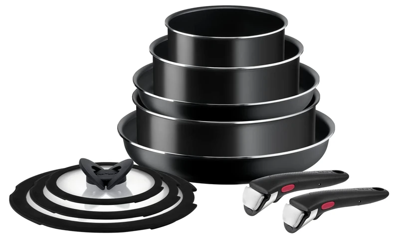 Tefal Ingenio Easy On 10 Piece Set, Pots & Pans Set, Stackable, Easy Cleaning, Non-Stick Coating, Removable Handle, Heat Indicator, All Hobs Compatible Except Induction, L1599143