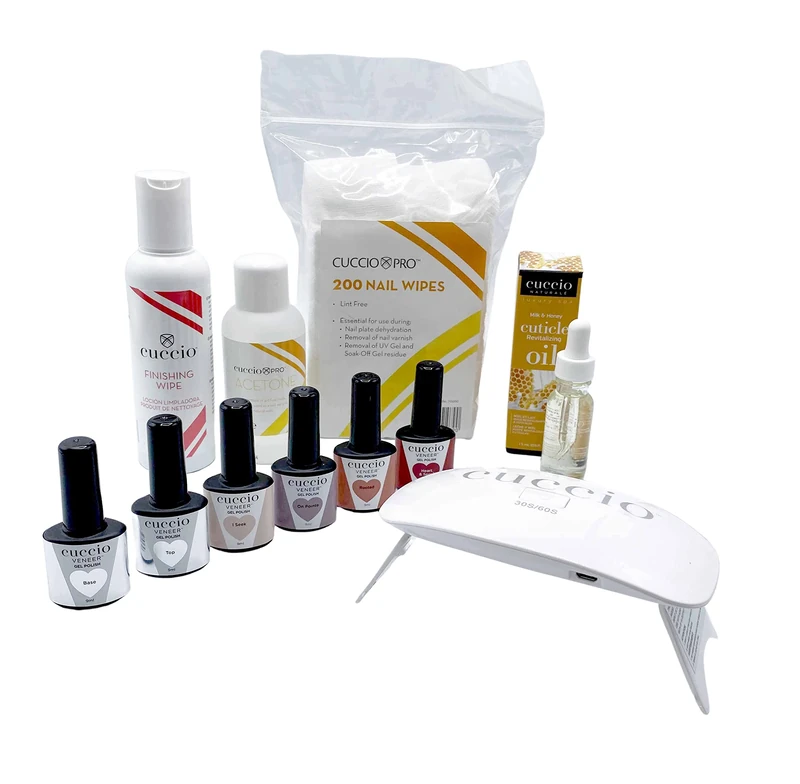 Cuccio 9ml Gel Polish Starter Kit includes USB LED Lamp Top Coat Base Coat Nail Wipes Finishing Wipe Acetone 125ml Heart & Seoul, I Seek, On Pointe Rooted Gel Polishes & Milk Cuticle Oil, Multi - Image 1
