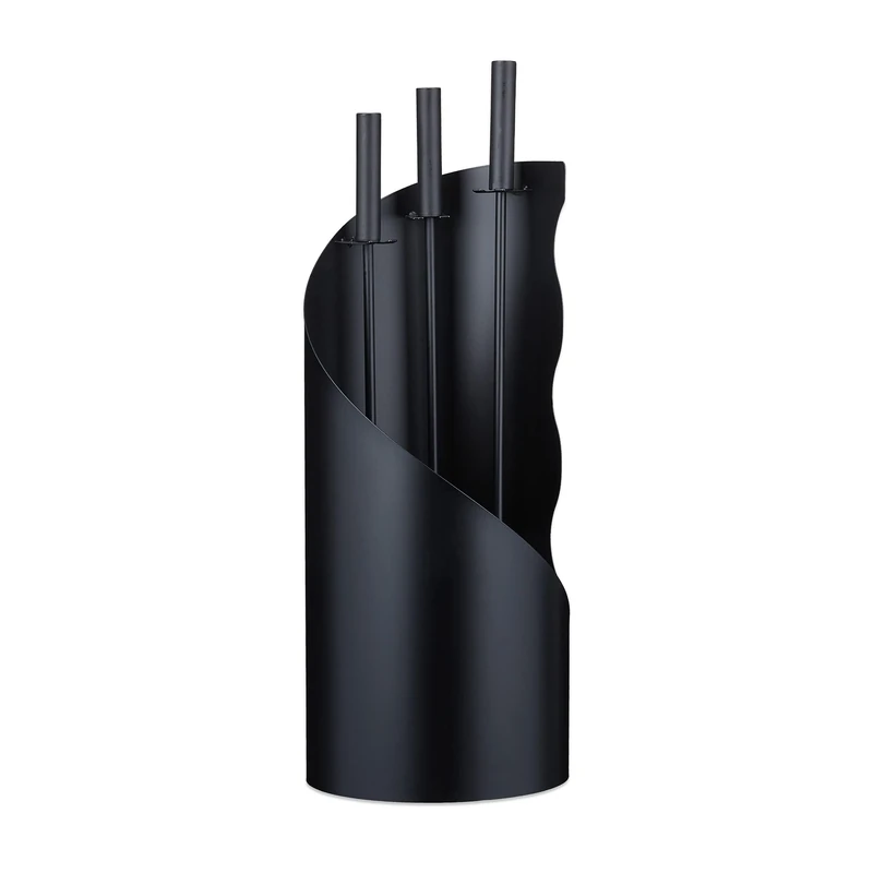 Relaxdays Fireplace Set, Modern, 4-piece Fireside Kit with Poker, Ash Shovel, Broom & Stand, HWD: 56 x 20 x 20 cm, Black