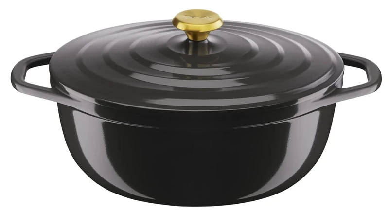 Tefal Air Oval Casserole Dish, Non Stick Induction Cast Aluminium (Lighter Than Cast Iron) with Lid Grey, 30 cm, E2558904