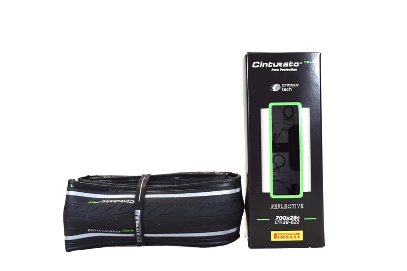 Pirelli Cinturato Velo TLR Folding Road Bike Tyre, Clincher, 700 x 28c, Black, Reflective Sidewall