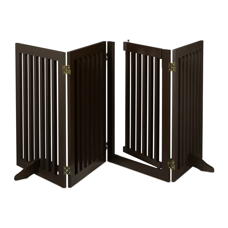 Relaxdays Safety Gate with Door, Pets and Children, Retractable, with Feet, Free-Standing Barrier, HxW: 70x207 cm, Brown, Fibreboard