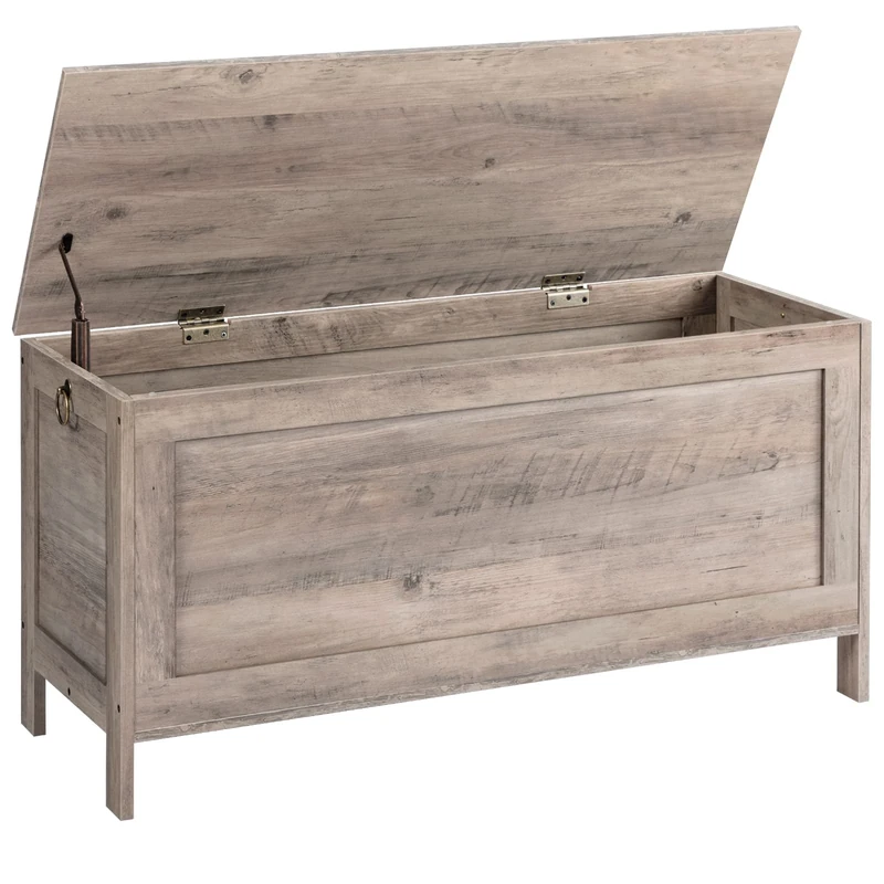HOOBRO Wooden Storage Chest, Large Trunks Storage, Toy Chests with Lid, Blanket Box Organizer Unit, Bed End Storage Bench, 100 x 40 x 48 cm, for Entryway, Hallway, Bedroom, Greige EBG100CW01