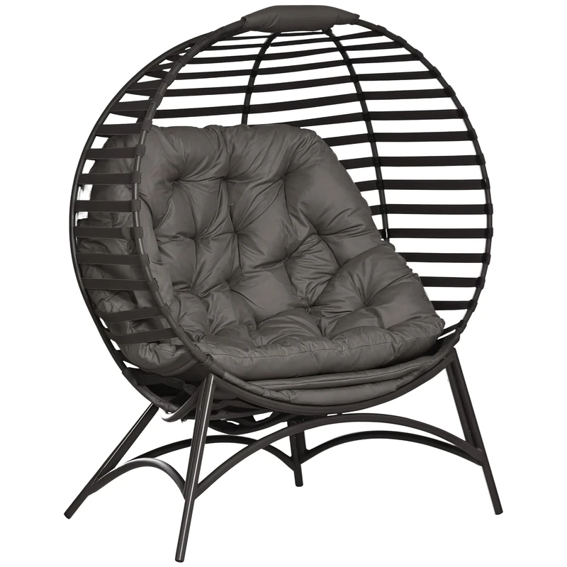 Outsunny Egg Chair with Soft Cushion, Outdoor Lounge Chair with Steel Frame and Side Pocket, Garden Leisure Seat for Indoor, Outdoor, Brown