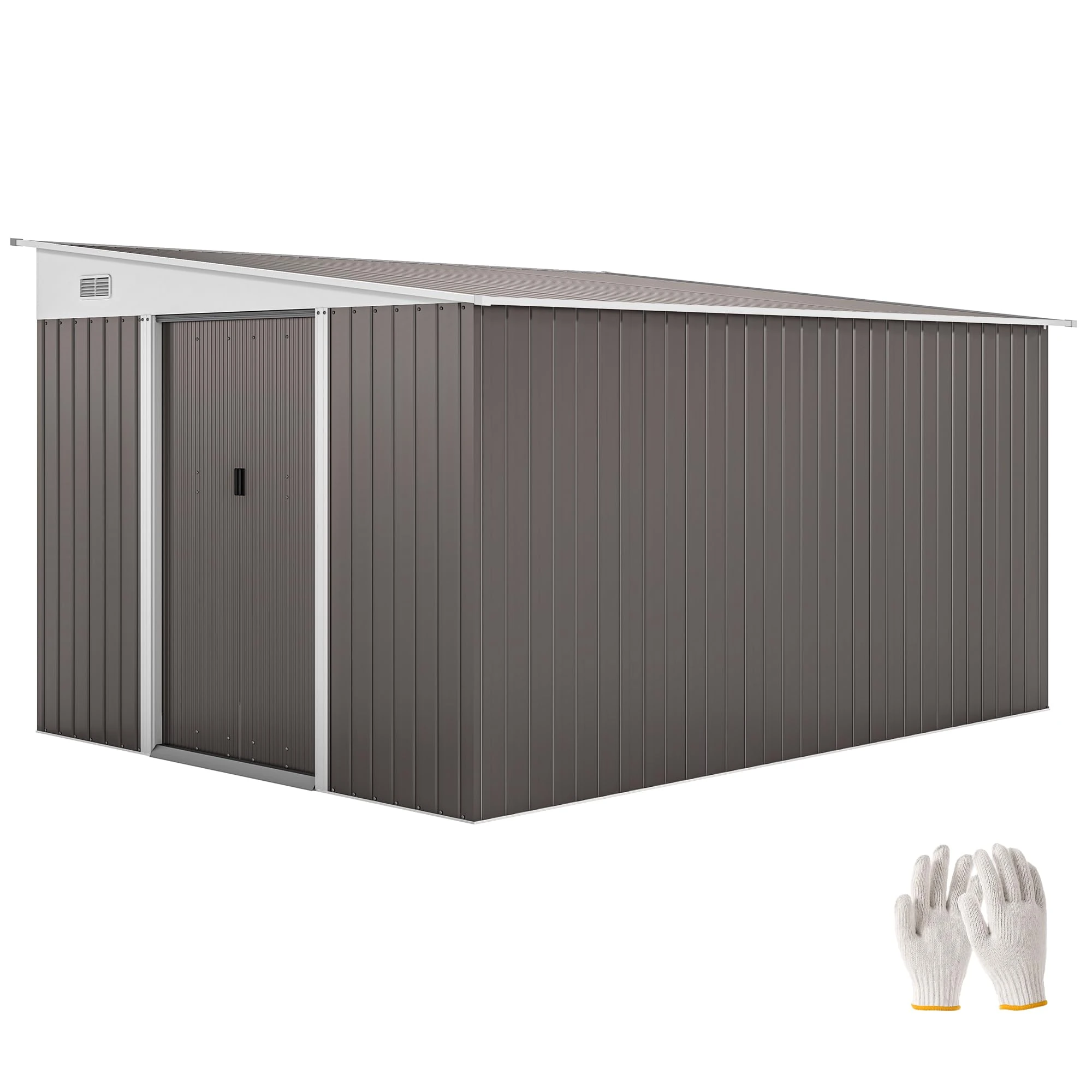 Outsunny 11.3x9.2ft Steel Garden Storage Shed w/Sliding Doors & 2 Vents, Grey