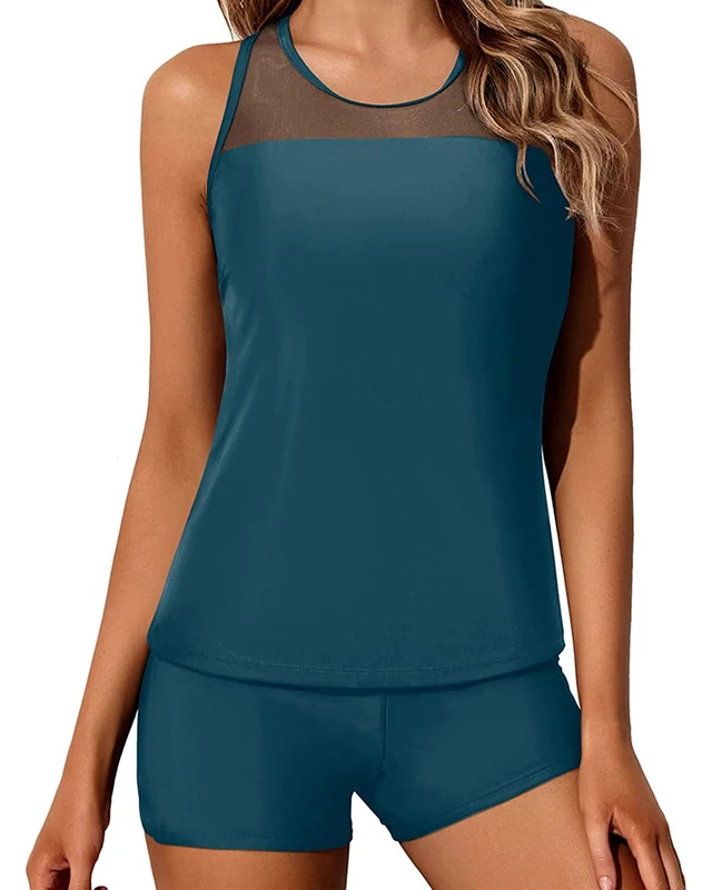 Yonique Blouson Tankini Swimsuits for Women Modest Bathing Suits Two Piece Loose Fit Swimwear, Malachite Green, XX-Large