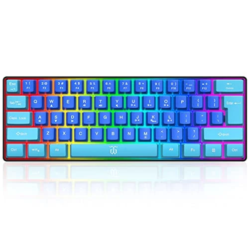 Snpurdiri 60% Wired Gaming Keyboard, Mechanical Feeling Small Mini Gaming Keyboard, Portable Compact RGB Backlit Keyboard for PC, Mac, Office, Gaming (61 Keys, Wathet-Blue)