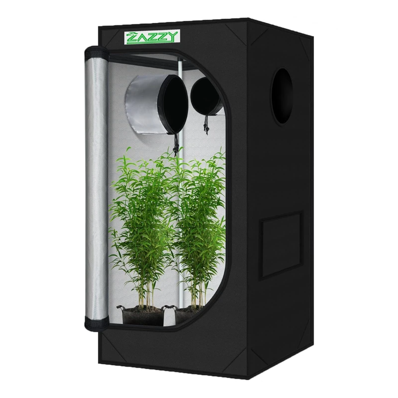 zazzy 2x2 Grow Tent 24"x24"x48"600D Mylar Hydroponic Indoor Plant Grow Tents with Observation Window, Tool Bag and Removable Waterproof Floor Tray for Plants