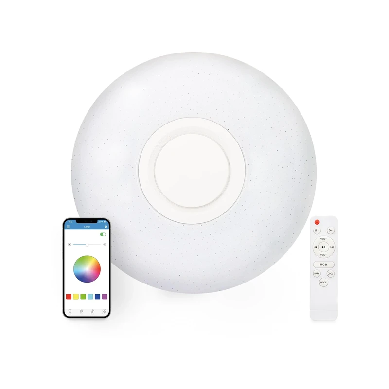 Rainbow Ksix LED Ceiling Light, Built-in Speaker, Connected, Keeps Music, RGB Light Modes, 40 cm, 30 W, White - Image 1