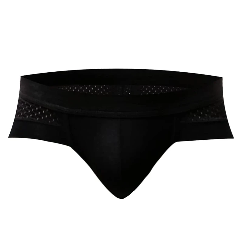 Drelaar Men's Breathable Holes Design Underwear Smooth Underpants Briefs Large Black