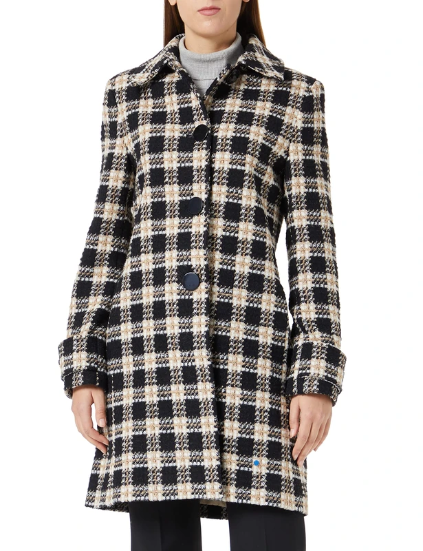 Sisley Women's 2EJFLN01O Wool Blend Coat, Multicoloured Black 901, 42