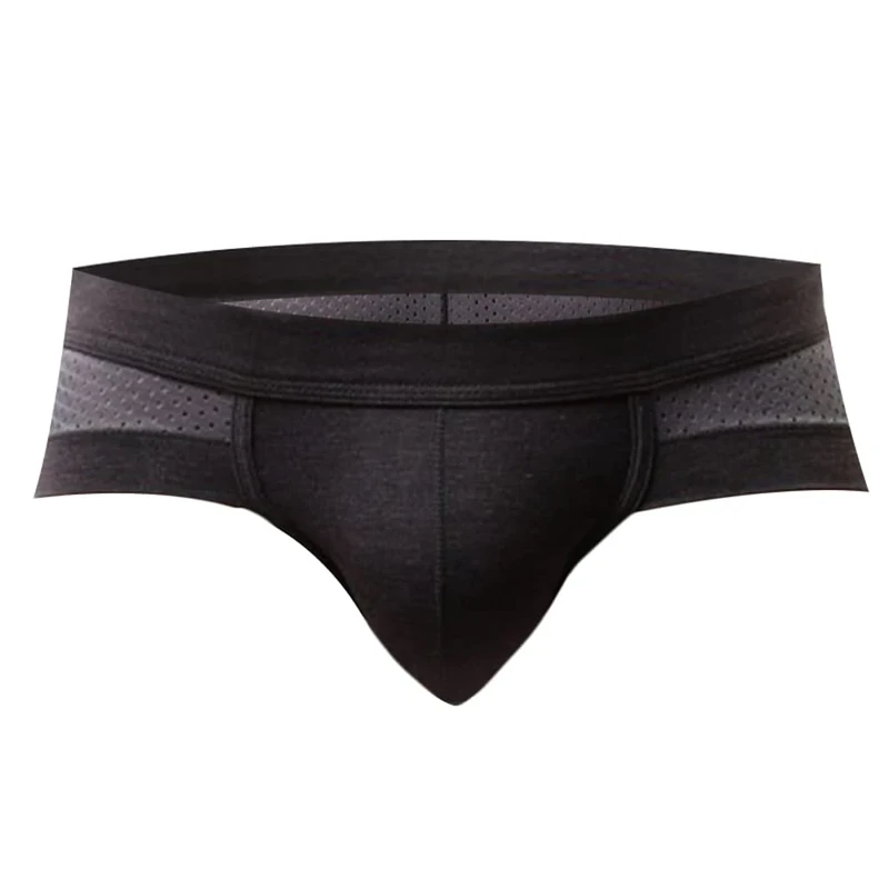 Drelaar Men's Breathable Holes Design Underwear Smooth Underpants Briefs Large Grey