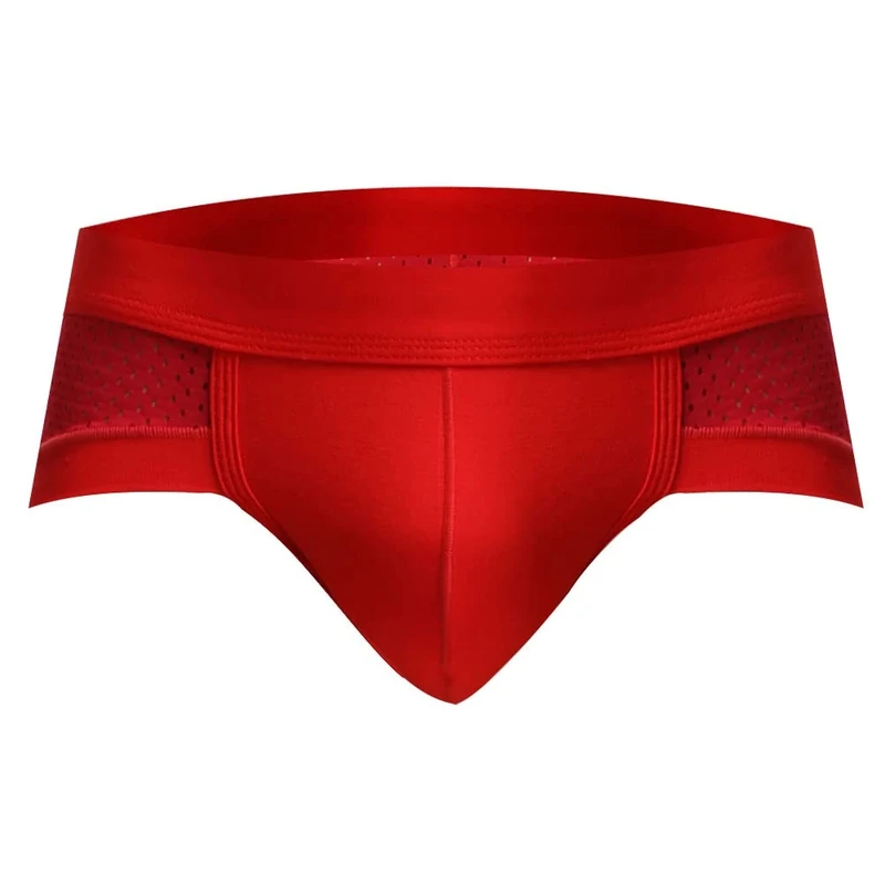 Drelaar Men's Breathable Holes Design Underwear Smooth Underpants Briefs Large Red