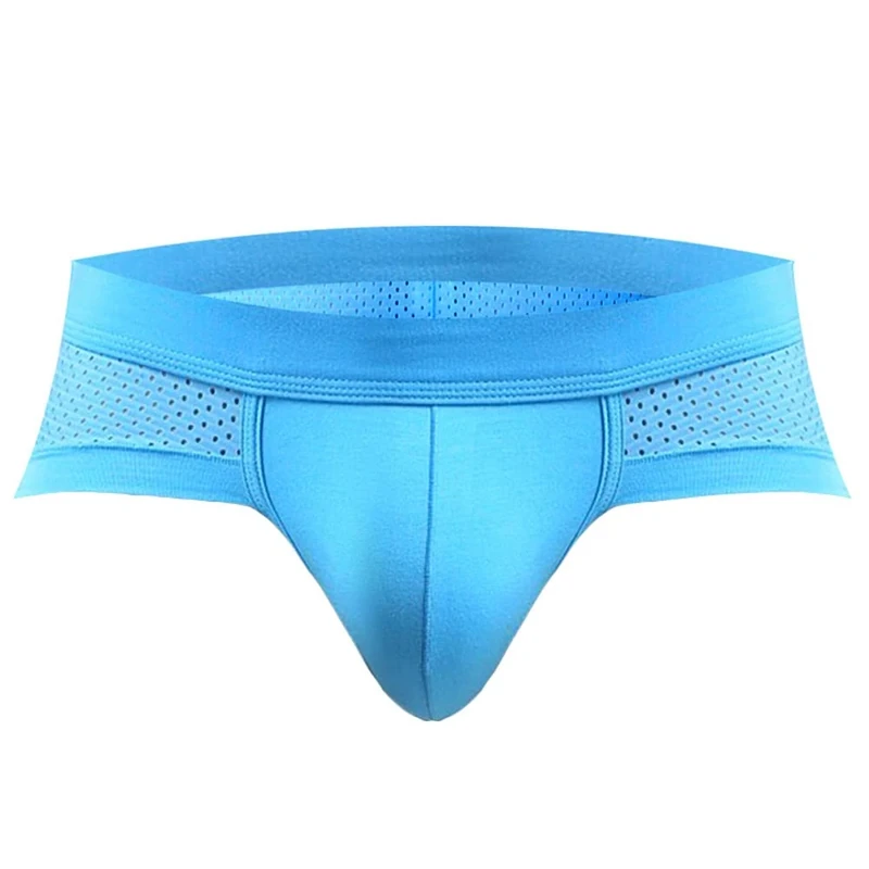 Drelaar Men's Breathable Holes Design Underwear Smooth Underpants Briefs Large Blue