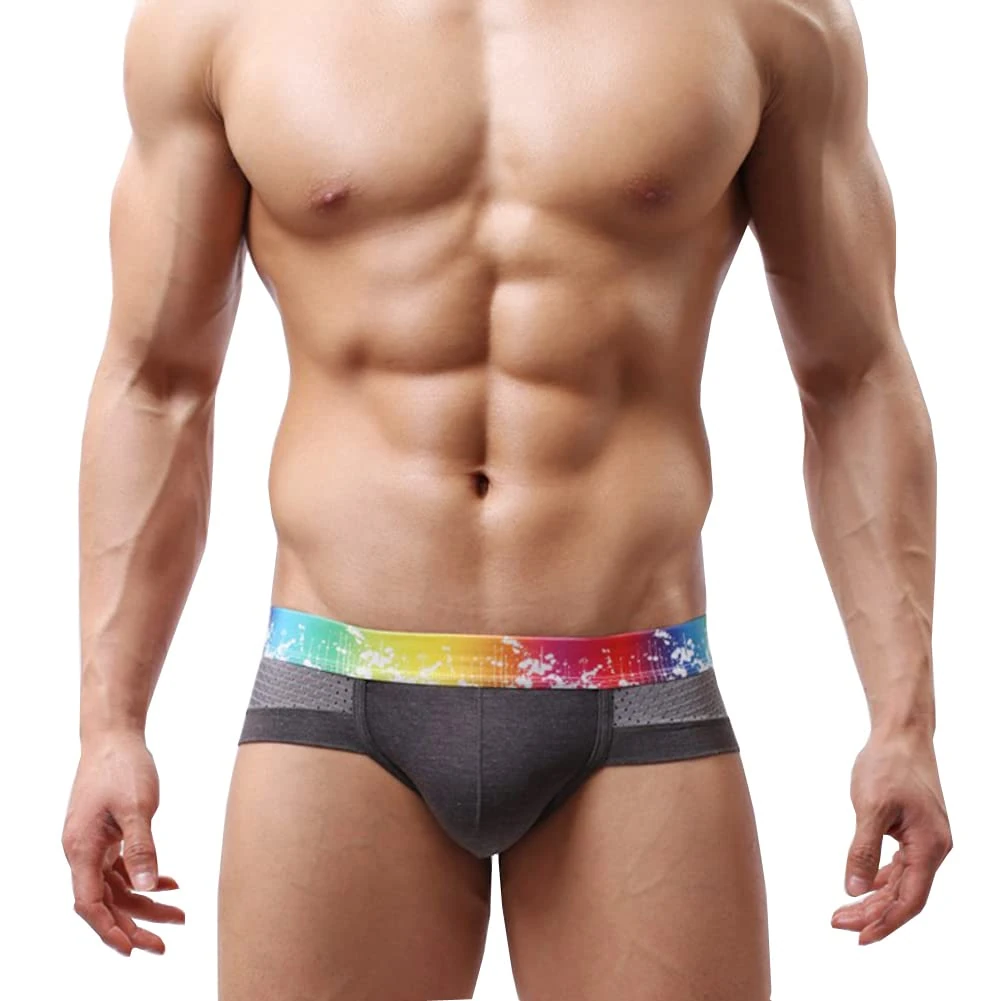 Drelaar Men's Colorful Waistband Breathable Underpants Sexy Soft Briefs Medium Grey