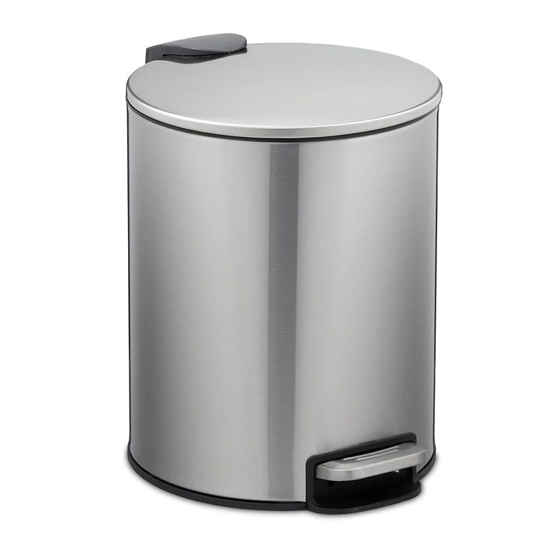 Relaxdays Bathroom Bin 5 Litre, Stainless Steel, Inner Container, Soft-Close, Round Metal Dustbin, Silver