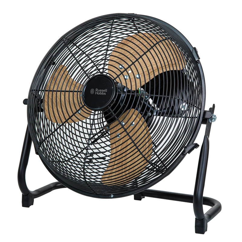 Russell Hobbs RHGF1221WDB 12 Inch High Velocity Floor Fan, Wood & Black, 3 Speeds, Tilt Function, Portable
