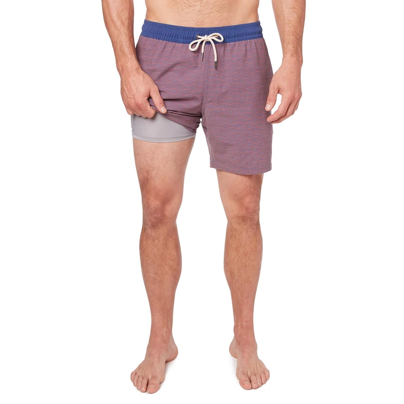 Fair Harbor The Bayberry Trunk –– Men's Swim Suits with Liner, 7-inch Inseam –– Anti-Chafe Classic fit Swim Trunks, Red Waves, X-Large