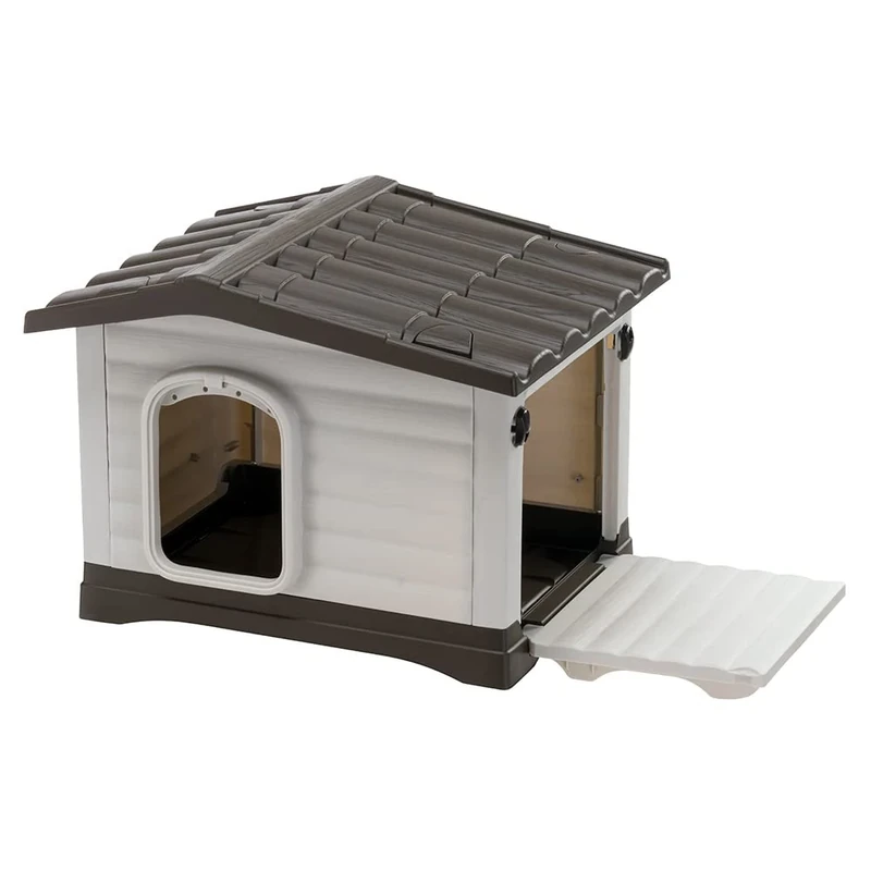 Ferplast Dog Kennel Outdoor DOGVILLA 60, Dog House, Dog Kennel, Opening Side, Draining Bottom, Insulating Base, Removable Roof, Ventilation Grille, Recycled Plastic, 58 x 48 xh 44 cm