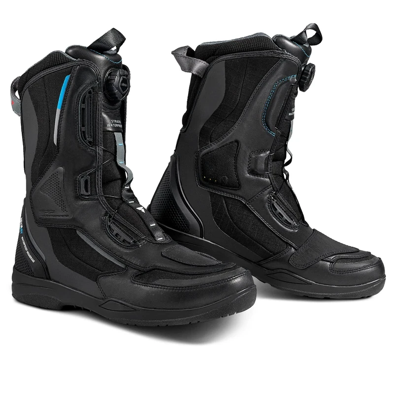 SHIMA STRATO WP, Waterproof Motorcycle Boots for Men | Vented, Reinforced Lightweight Long Biker Riding Boots with ATOP Fast-Closure System, Ankle Protection, Non-slip Sole (Black, 9,5)