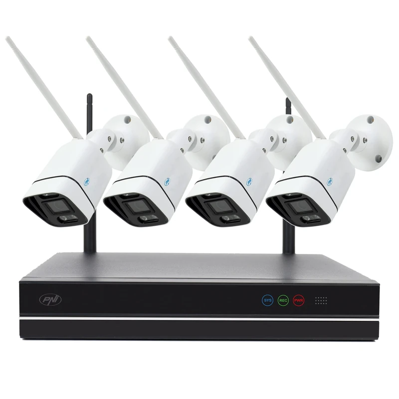 PNI House WiFi660 NVR 8 Channel Video Surveillance Kit and 4 Wireless Outdoor Cameras 3MP P2P IP66