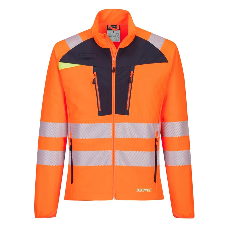 Portwest DX481 Hi Vis DX4 Lightweight Work Jacket Mid Layer Stretch Reflective Full Zip Safety Utility Workwear Orange, Small