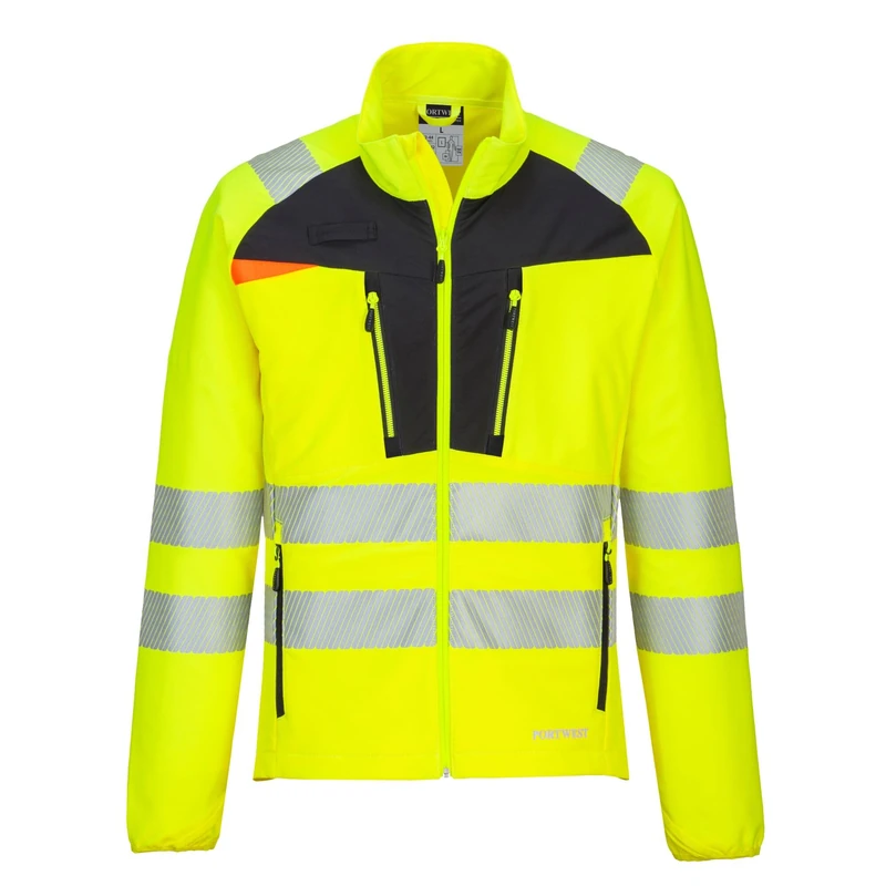 Portwest DX481 Hi Vis DX4 Lightweight Work Jacket Mid Layer Stretch Reflective Full Zip Safety Utility Workwear Yellow, Large - Image 1