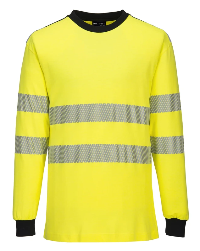 Portwest FR701 PW3 Flame Resistant Class 3 Hi-Vis Reflective Long Sleeve T-Shirt Yellow/Black, L