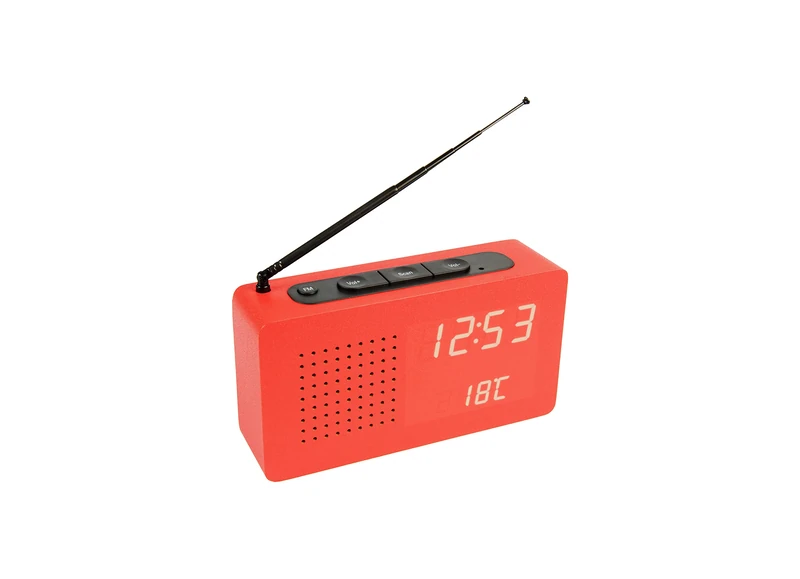 Fisura Red Digital Alarm Clock Radio - Wooden Retro Design - Image 1