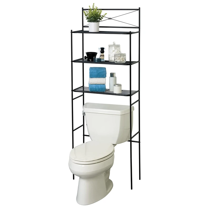 Zenna Home Over the Toilet Storage Shelf Space Saver, Behind Toilet Bathroom Organizer and Storage, Metal Bathroom Organizer with 3 Shelves, Black