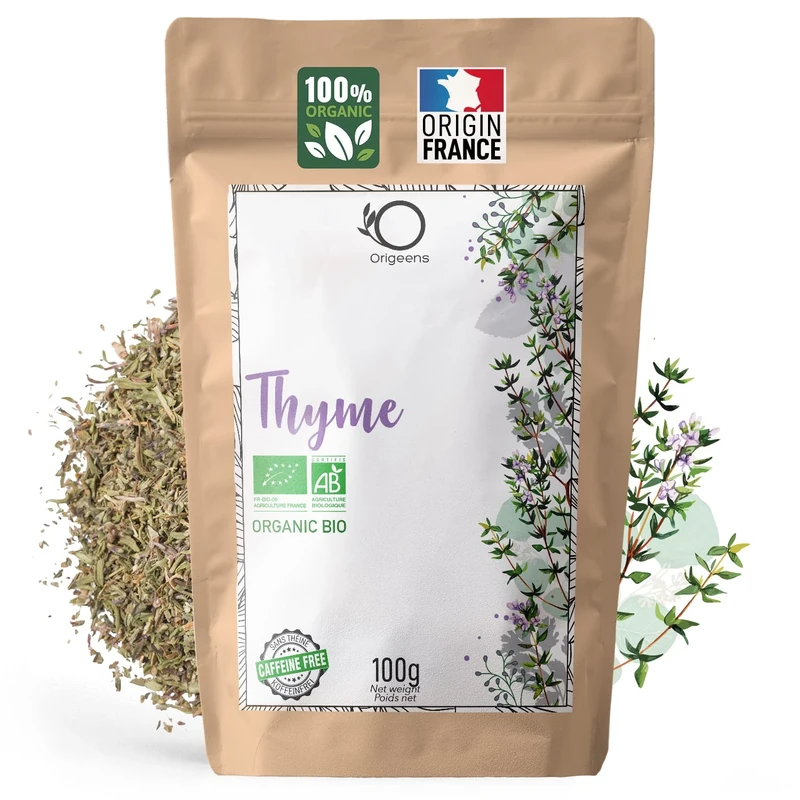 ORIGEENS Organic Thyme Tea 100g - Origin France | Dried Leaves for Cough Tea and Cooking