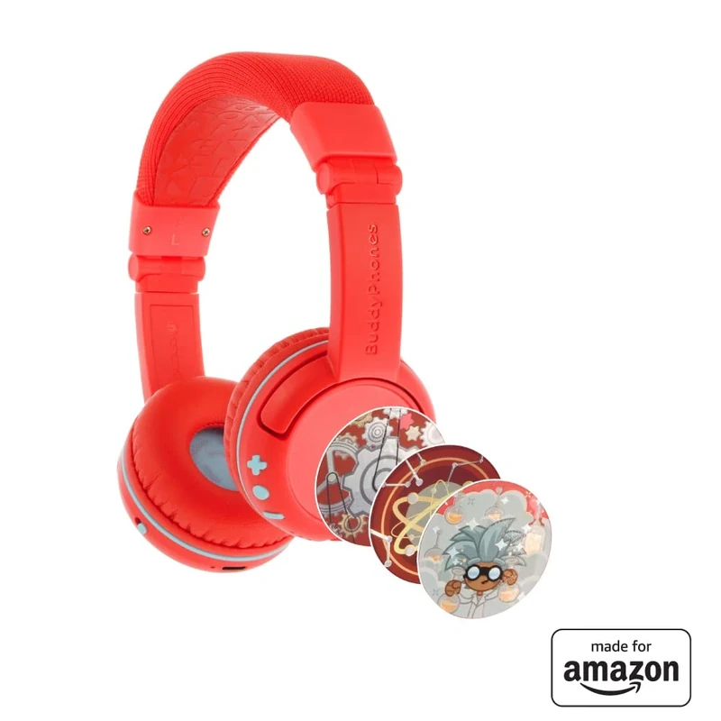 All-New, Made for Amazon BuddyPhones PlayTime Volume-limiting Bluetooth Child Headphones Age (3-7), Poppy Red
