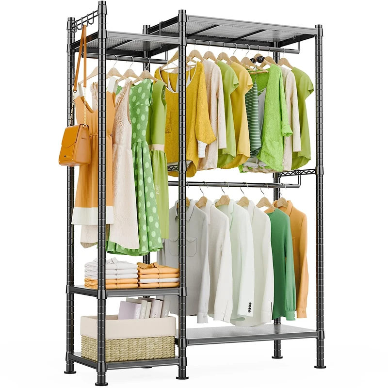 LEHOM G3 Garment Rack Heavy Duty Clothes Rack for Hanging Clothes, Freestanding Portable Wire Clothing Rack with Shelves, Adjustable Wardrobe Closet Rack, DIY Hanging Clothes Racks for Bedroom