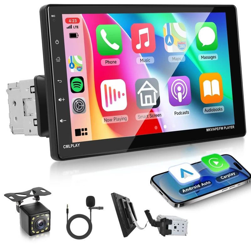 Single Din Car Stereo with CarPlay, Rimoody 9 Inch Touch Screen Car Radio with Bluetooth FM Radio Android Auto Mirror Link TF/USB/AUX Input Car Multimedia Player + Backup Camera