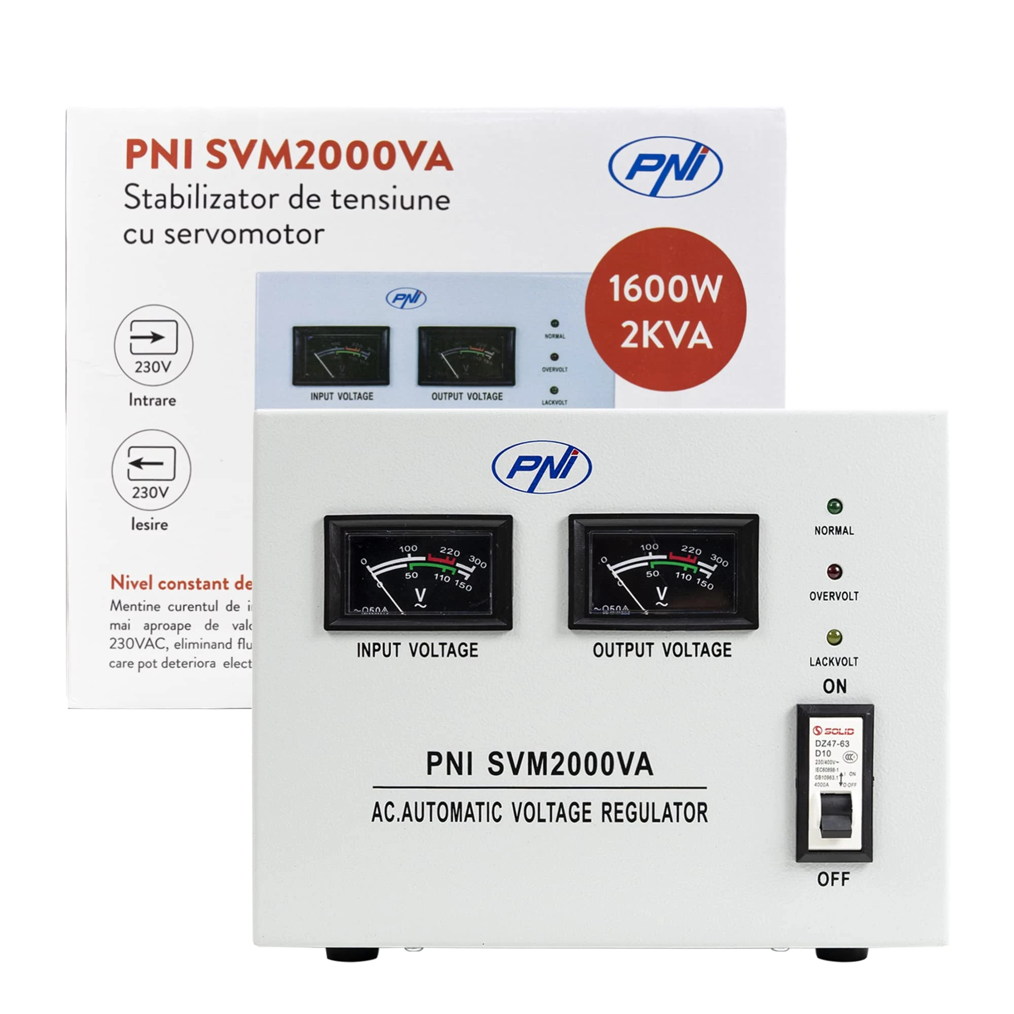 PNI SVM2000VA voltage stabilizer with servomotor, 1600W, 7.2A, 230V output