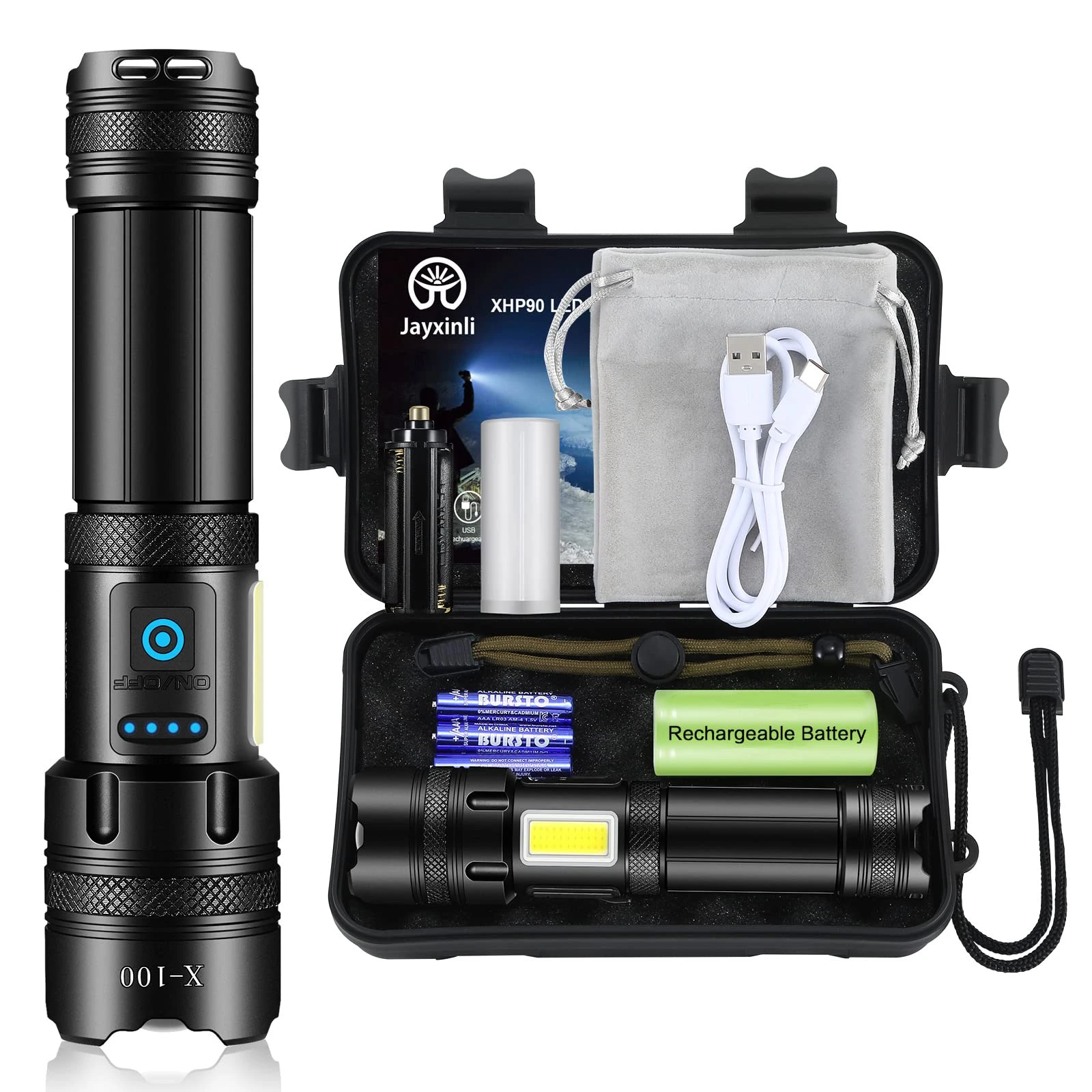 Jayxinli Rechargeable Torch LED Super Bright High Power Handheld Torchs for for Emergency and Outdoor Use and Camping Accessories