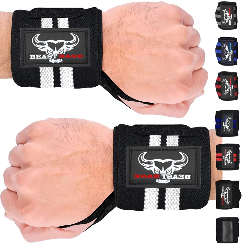 BEAST RAGE Weight Lifting Straps Wrist Wraps Padded Cotton Gel Grips
