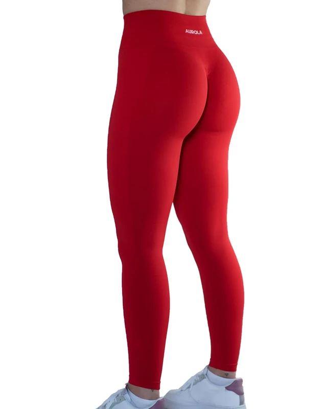 AUROLA Workout Leggings for Women Seamless Scrunch Tights Tummy Control Gym Fitness Girl Sport Active Yoga Pants, Fiery Red, XL
