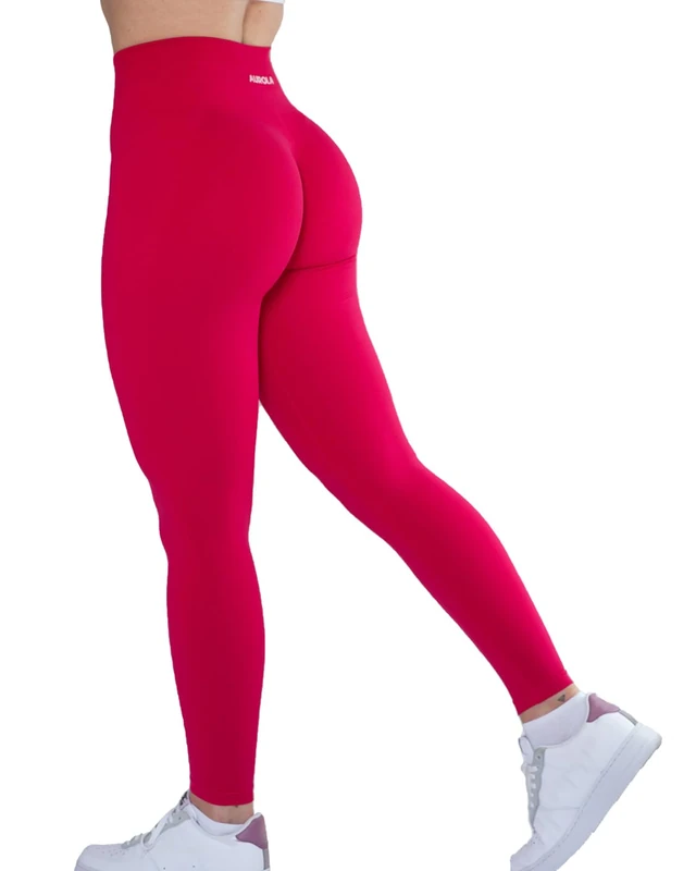 AUROLA Workout Leggings for Women Seamless Scrunch Tights Tummy Control Gym Fitness Girl Sport Active Yoga Pants, Pink, Large