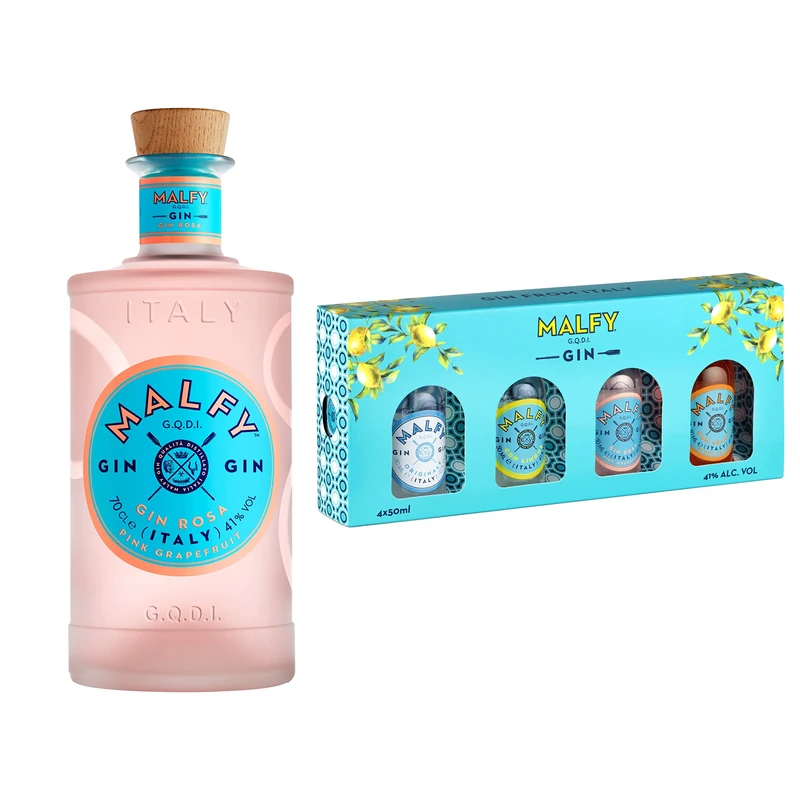MALFY FLAVOURED GIN BUNDLE: MALFY ROSA PINK GRAPEFRUIT GIN 70CL & MALFY MINIATURES GIFT BOX SELECTION 4X5CL