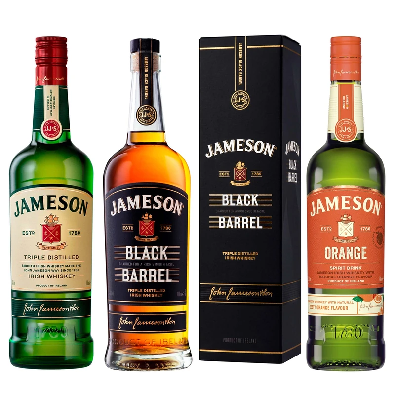 Jameson Whiskey Bundle: Jameson Original Whiskey, 70cl, Jeamson Black Barrel Whiskey, 70cl, & Jameson Orange Flavoured Whiskey, 70cl