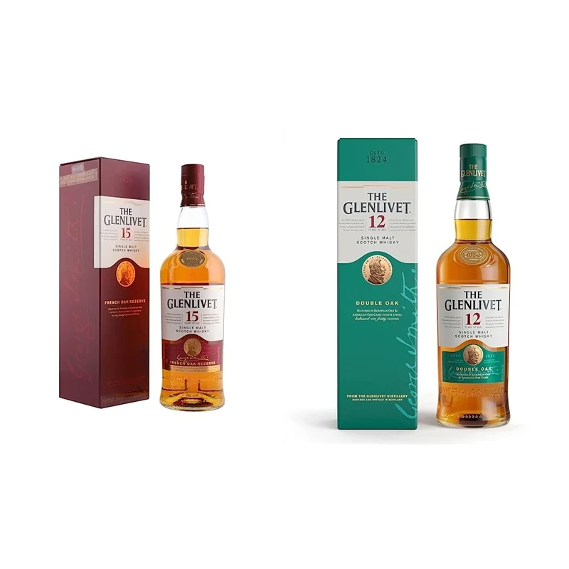 Whisky Scotch Single Malt Bundle: The Glenlivet 12 Year Old Whisky, 70cl & The Glenlivet 15 Year Old Whisky, 70cl