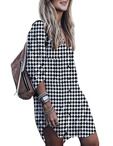 Women’s Swimsuit Cover up,Silky Button Down Shirt Midi Dress Kimono,Summer Bathing Suit Beach Coverups for Women (CP-Aline), Plaid 01, XS