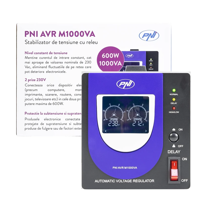 Voltage stabilizer with relay PNI AVR M1000VA, 2.7A, 600W, 1000VA