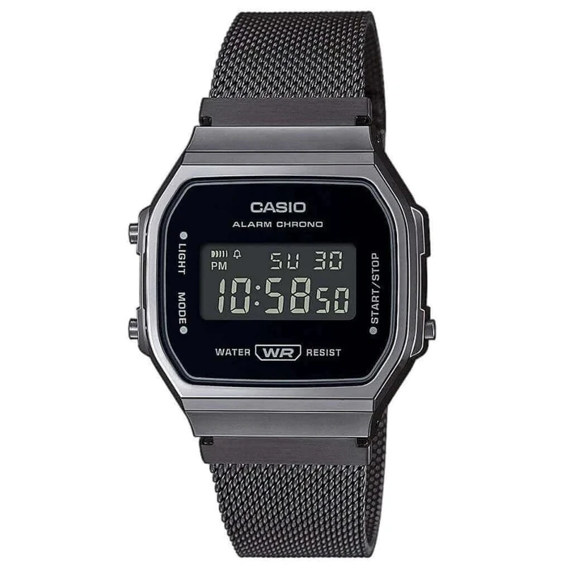 Casio Unisex 37.00mm Quartz Watch with Black Digital dial and Black Metal Bracelet Strap A168WEMB-1BEF