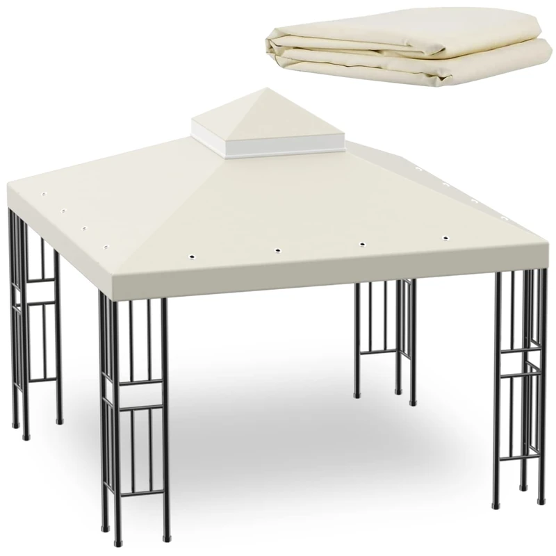 Sumfaller 10x10 FT Gazebo Replacement Canopy Top Cover Double Tiered Canopy Top Cover for Patio Garden Outdoor BBQ Roof Cover Grill Shelter (Beige)