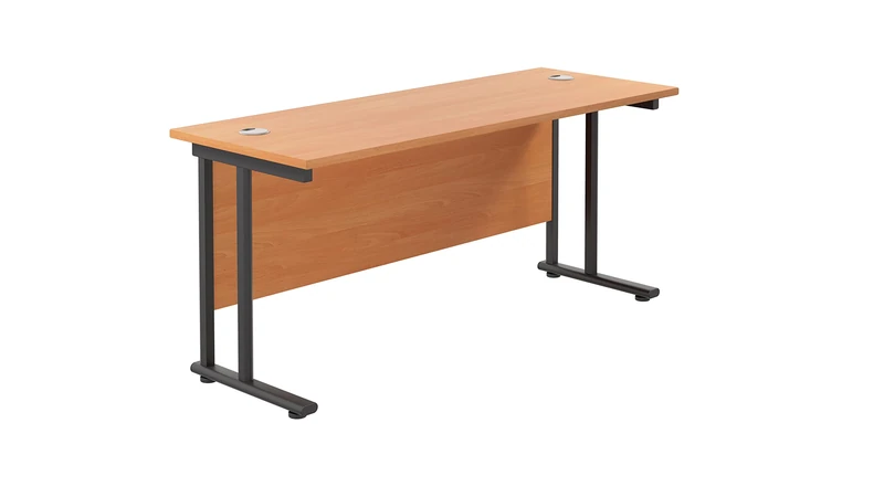 Office Hippo Heavy Duty Rectangular Cantilever Office Desk, Home Office Desk, Office Table, Integrated Cable Ports, PC Desk For Office or Home, 5 Yr Wty - Black Frame/Beech Top, 180cm x 60cm