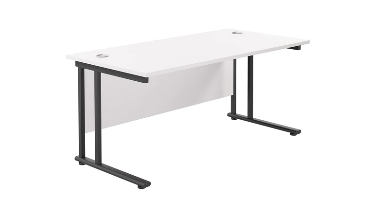 Office Hippo Heavy Duty Rectangular Cantilever Office Desk, Home Office Desk, Office Table, Integrated Cable Ports, PC Desk For Office or Home, 5 Yr Wty - Black Frame/White Top, 180cm x 80cm