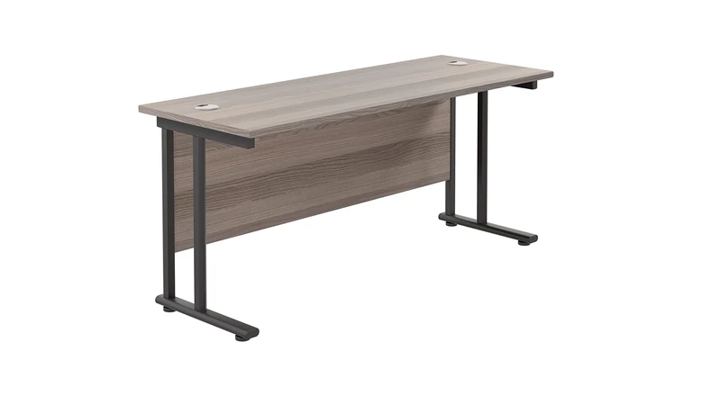 Office Hippo Heavy Duty Rectangular Cantilever Office Desk, Home Office Desk, Office Table, Integrated Cable Ports, PC Desk For Office or Home, 5 Yr Wty - Black Frame/Grey Oak Top, 180cm x 60cm